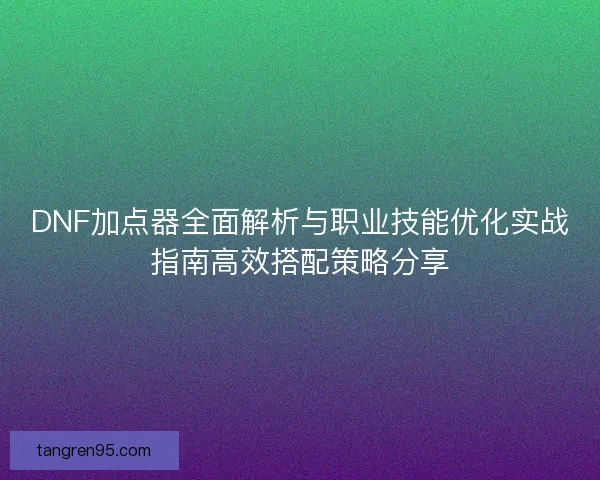 DNF加点器全面解析与职业技能优化实战指南高效搭配策略分享